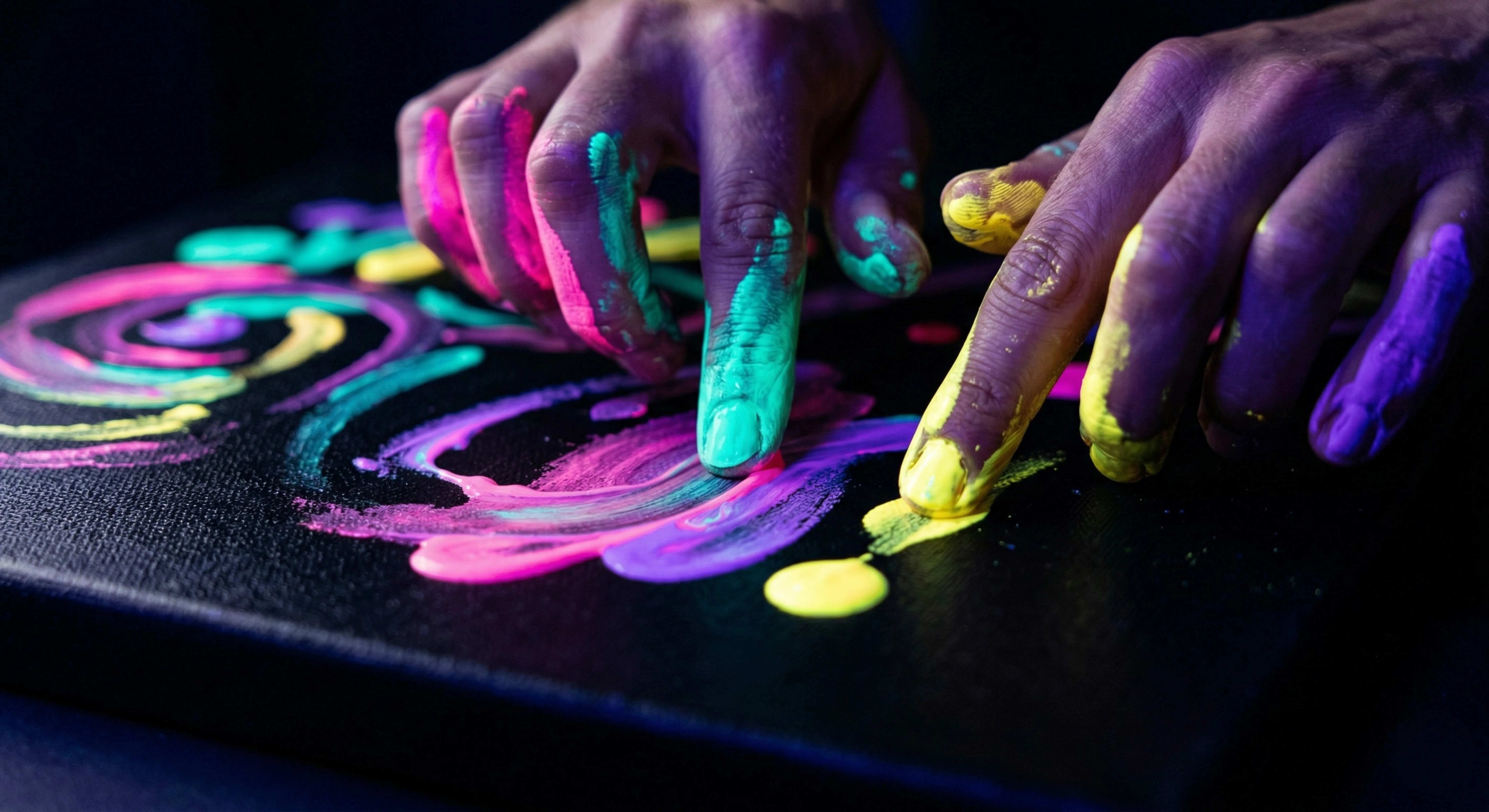 Hands painting with neon UV paint